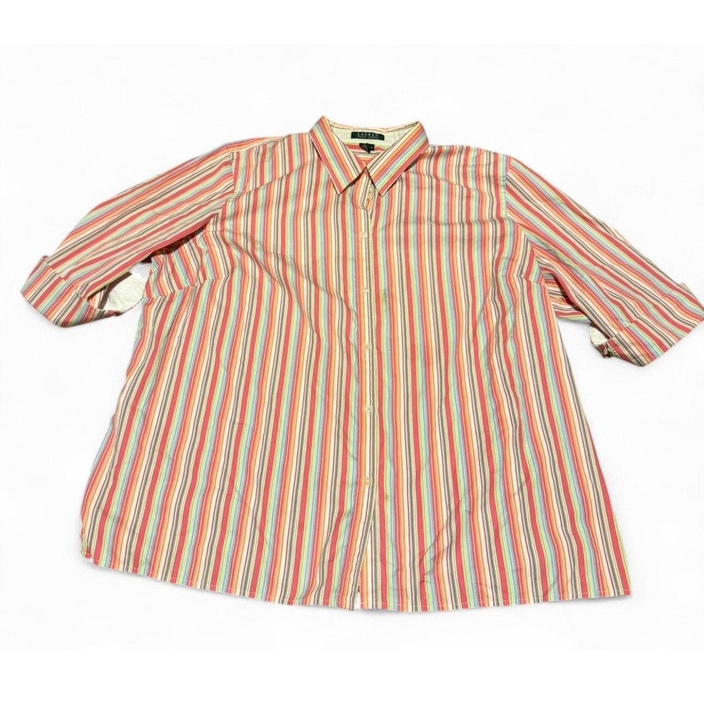 Lauren Ralph Lauren Women's 3X Striped Button Down Shirt Multicolor Cotton